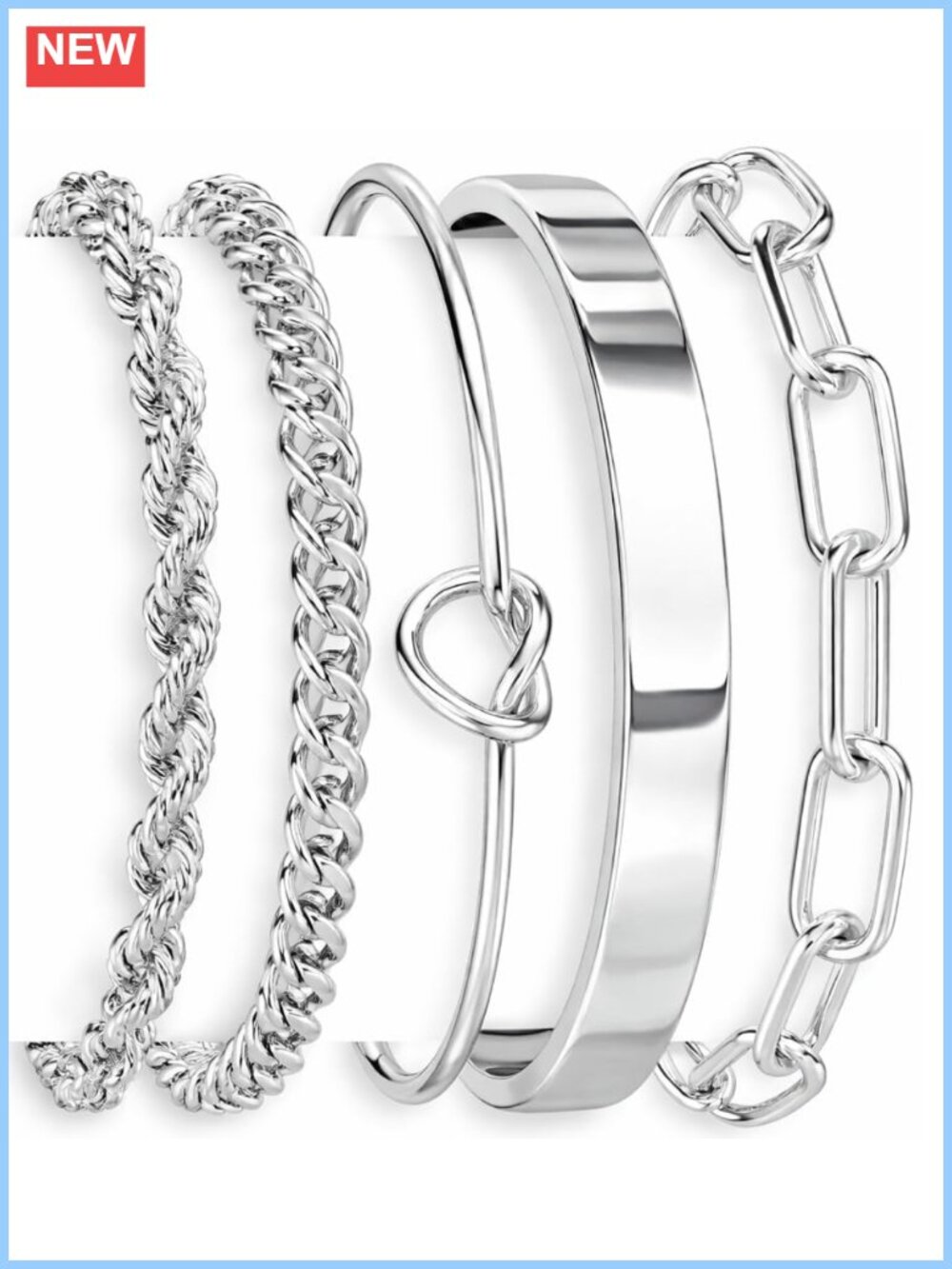 Sterling Silver Cuff Bangle Bracelet Set Women Waterproof Non Tarnish S925